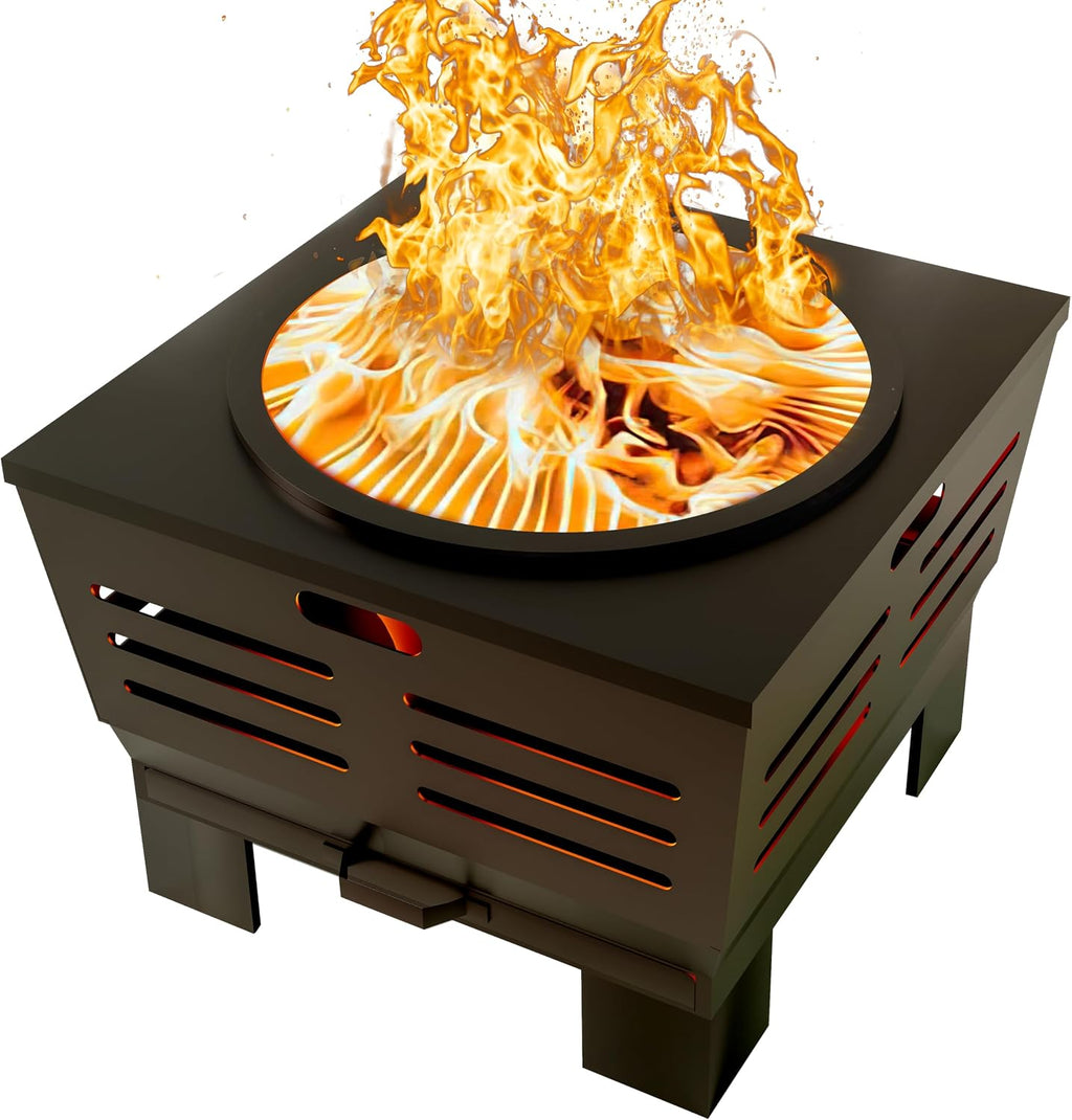 Fire Beauty Fire Pit with Stand,Smokeless Wood Burning Firepit with Ash Pan,Portable Outdoor Firepit with Cooking Grate & Poker for Camping,Backyard|L:23''xW:23''xH:19'',28.6lbs