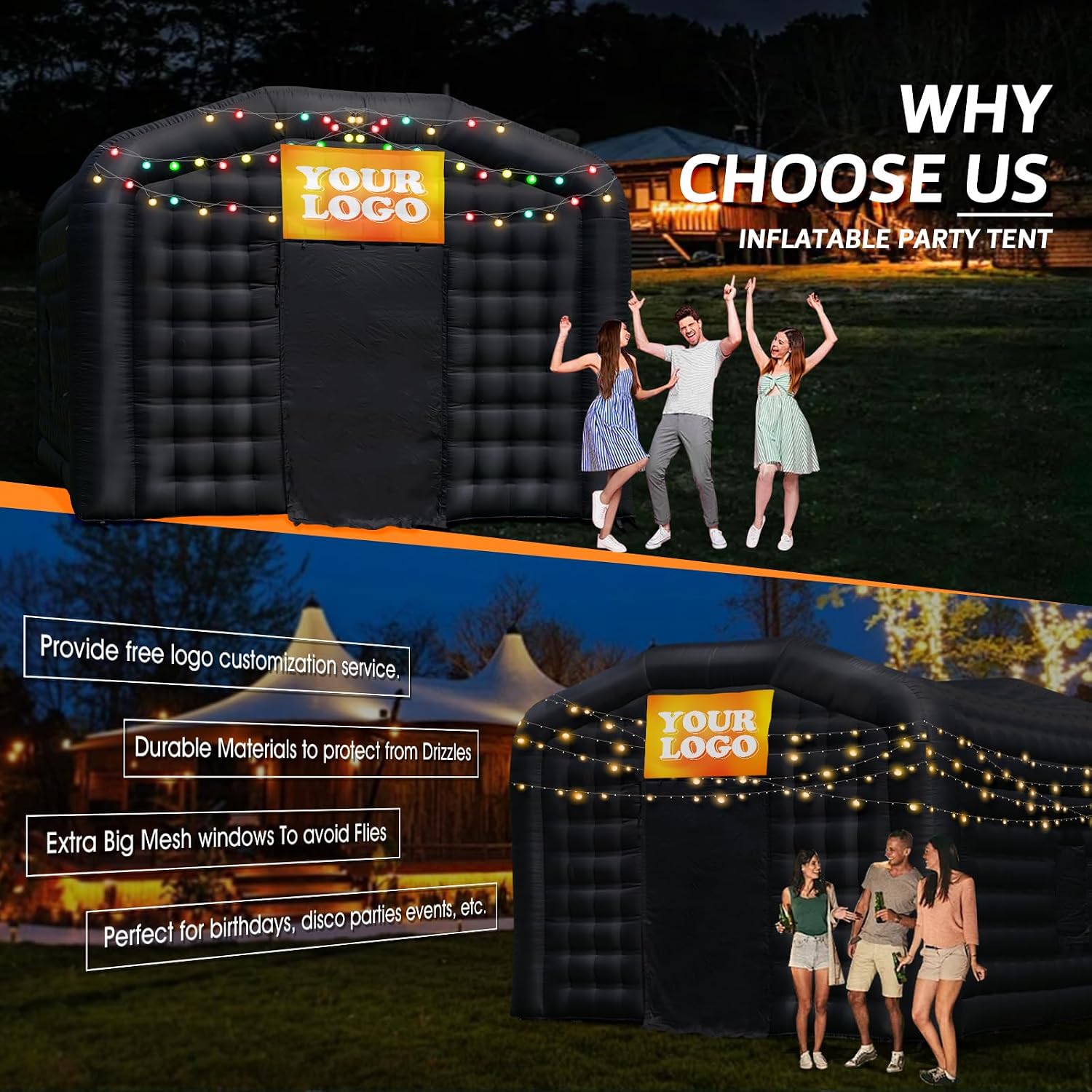 Step4Fun Large Black Inflatable Night Club 18x16x12 Ft Party Tent with Logo Area Disco Cube for Wedding Birthday Raves Dance Floor Yard Party