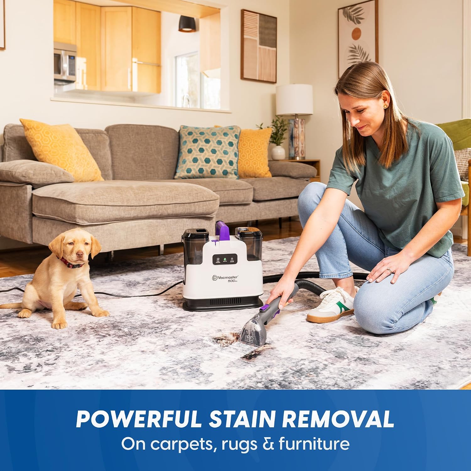 Vacmaster 500 Series Heated Carpet & Upholstery Spot Cleaner Machine, 16Kpa Power Suction with Versatile Tools for Pets, Area Rugs and Couches - SCB1001H 0101