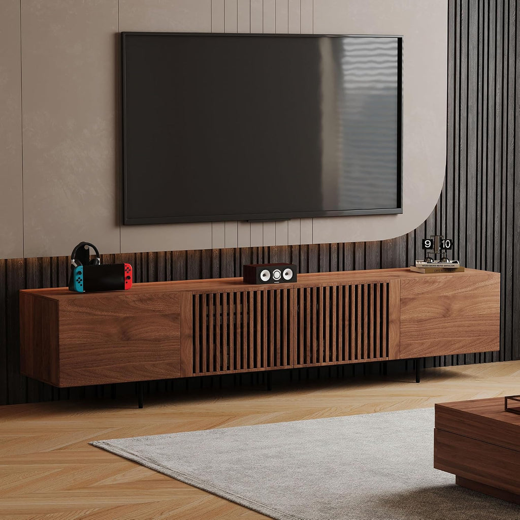 94.48' Mid-Century Modern TV Stand, Walnut Media Console with 4 Storage Cabinets, Entertainment Center for TVs up to 100 Inches, Ideal for Living Room or Bedroom