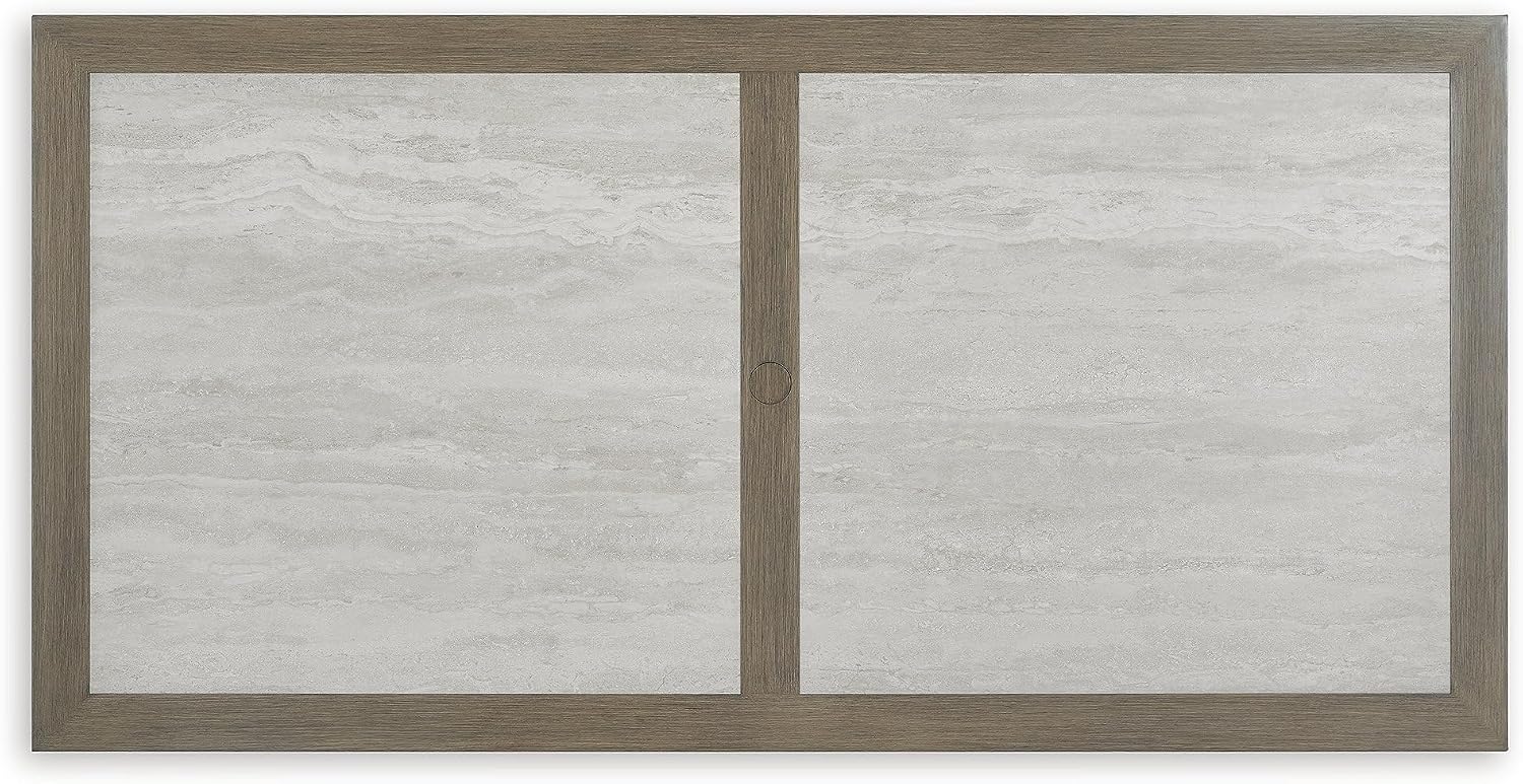 Signature Design by Ashley Rainier Ranch Contemporary Sintered Stone Tabletop Outdoor Dining Table with 4 Legs, Light Brown & Beige