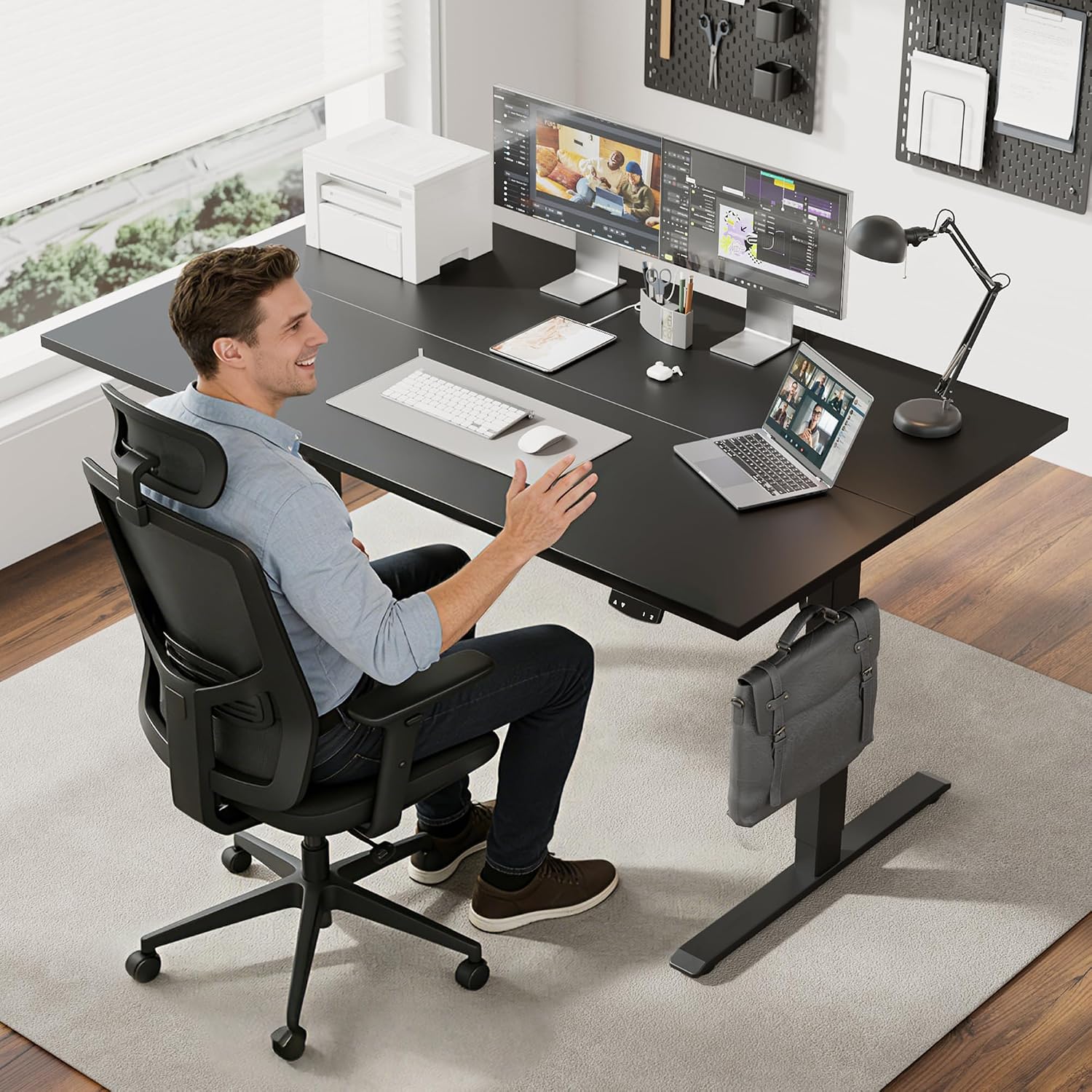 Agilestic Electric Standing Desk, 48 x 28 Inches Height Adjustable Desk, Sit Stand up for Work Office Home, Ergonomic Rising Computer Table with Memory Preset, Black