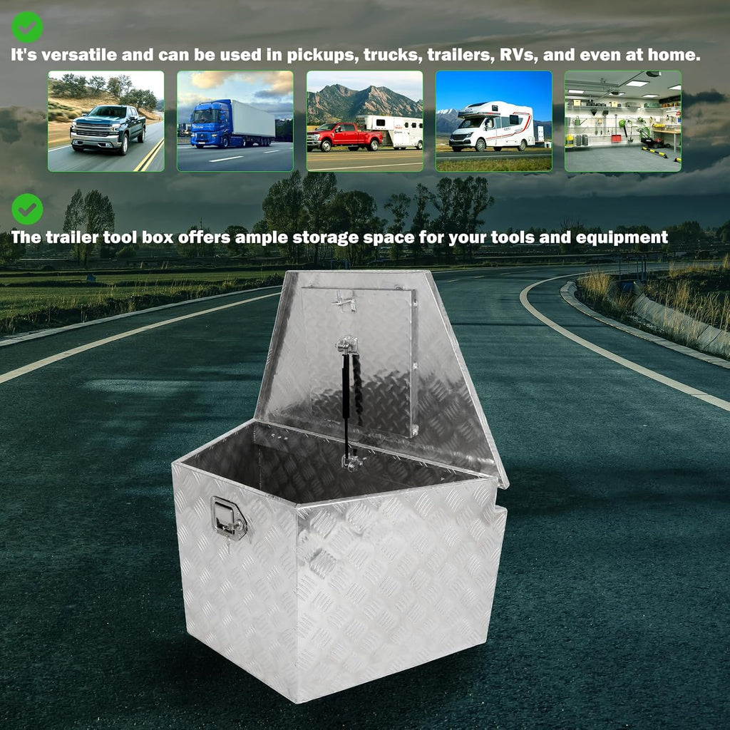 SCITOO 33 Inch Diamond Plate Truck Bed Tool Box,Aluminum Heavy Duty Crossover Storage for Most Full Size Pickups,Lockable Weatherproof Chest,Fits 33' Truck Beds,Easy Access to Load and Unload