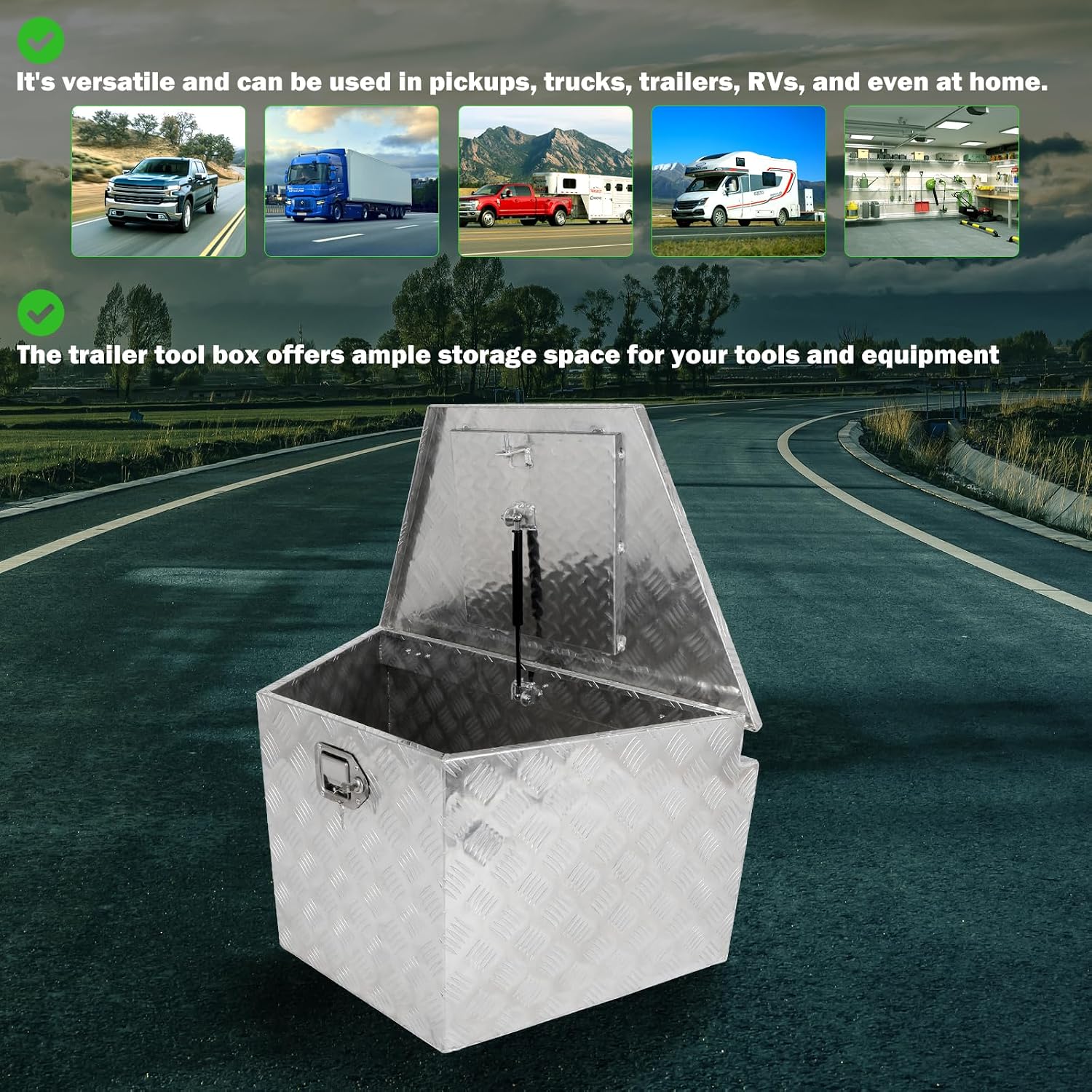 SCITOO 33 Inch Diamond Plate Truck Bed Tool Box,Aluminum Heavy Duty Crossover Storage for Most Full Size Pickups,Lockable Weatherproof Chest,Fits 33' Truck Beds,Easy Access to Load and Unload