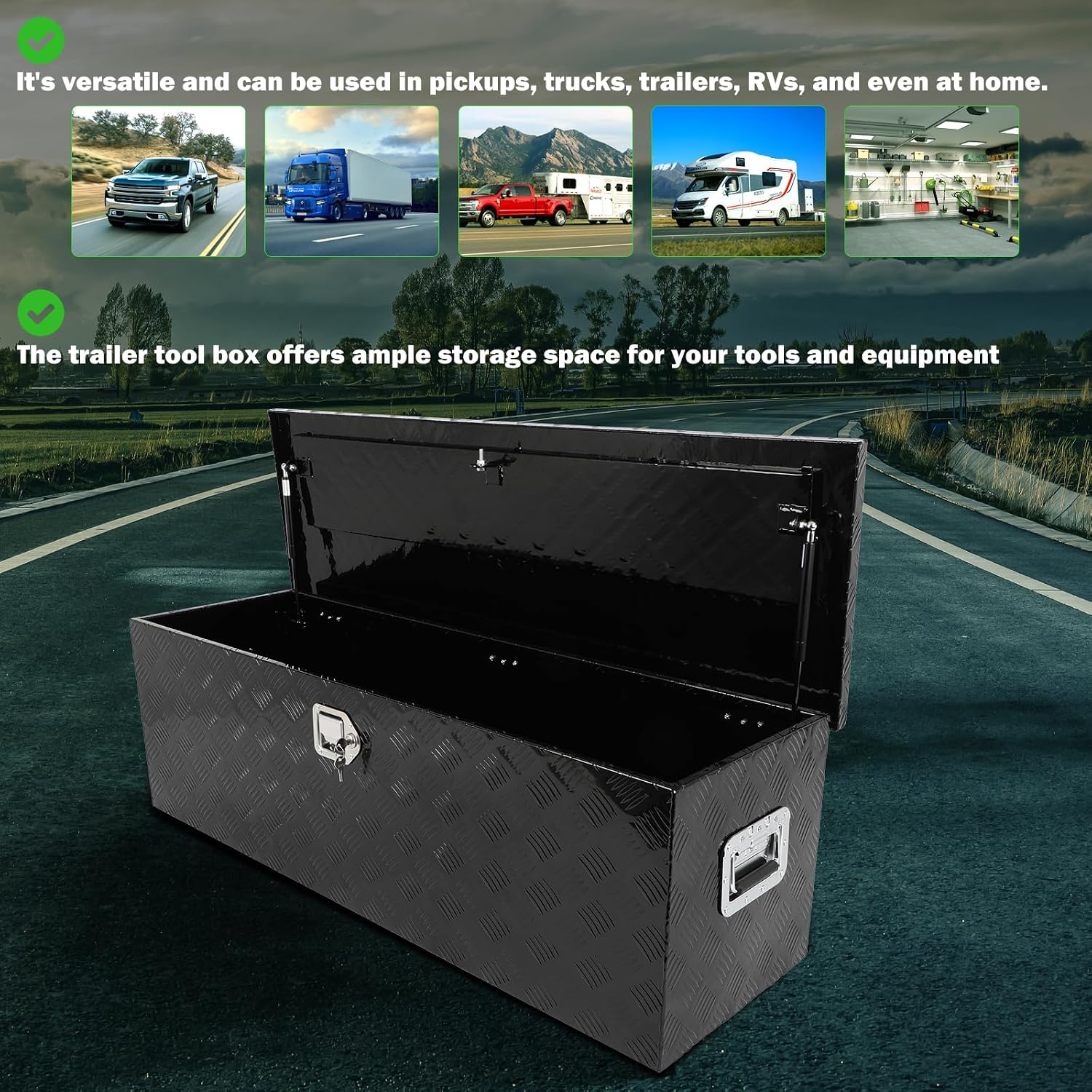 SCITOO 49 Inch Diamond Plate Truck Bed Tool Box,Heavy Duty Aluminum Crossover Storage for Most Full Size Pickups,Lockable Weatherproof Chest,Fits 49' Truck Beds,Easy Access to Load and Unload