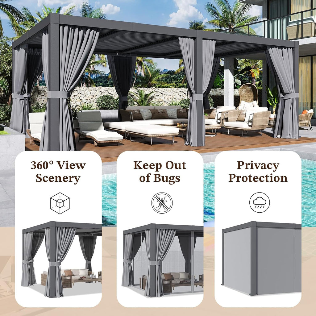 Louvered Pergola 12ft x 20ft Outdoor Aluminum Pergola with Adjustable Top for Decks, Gardens and Backyards, Gray