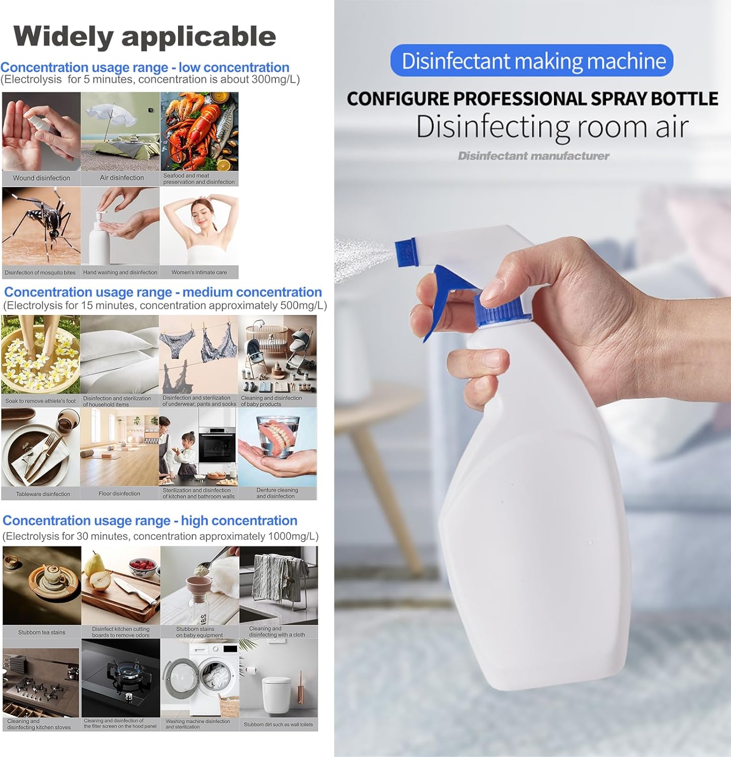 Portable Hypochlorous Acid (HOCL) Generator Machine, 2L Sodium Hypochlorous Solution Generator, Self-Made Electrolyzed Water System for Home Kitchen Hospital School Restaurant Bathroom Cleaning