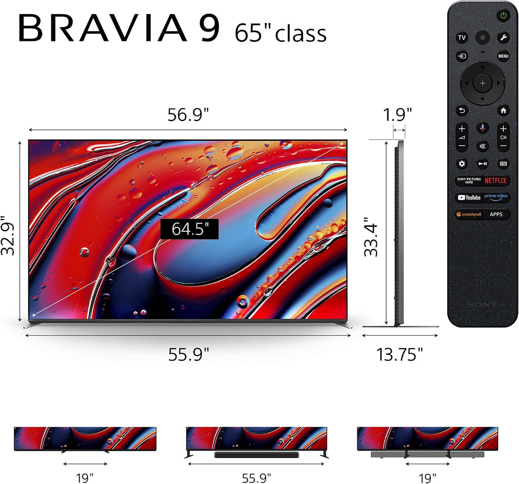 Sony K65XR90 65 Inch XR90 Series Bravia Mini LED HDR QLED 4K Google TV with 4 Year Amber Protection Plan (2024)