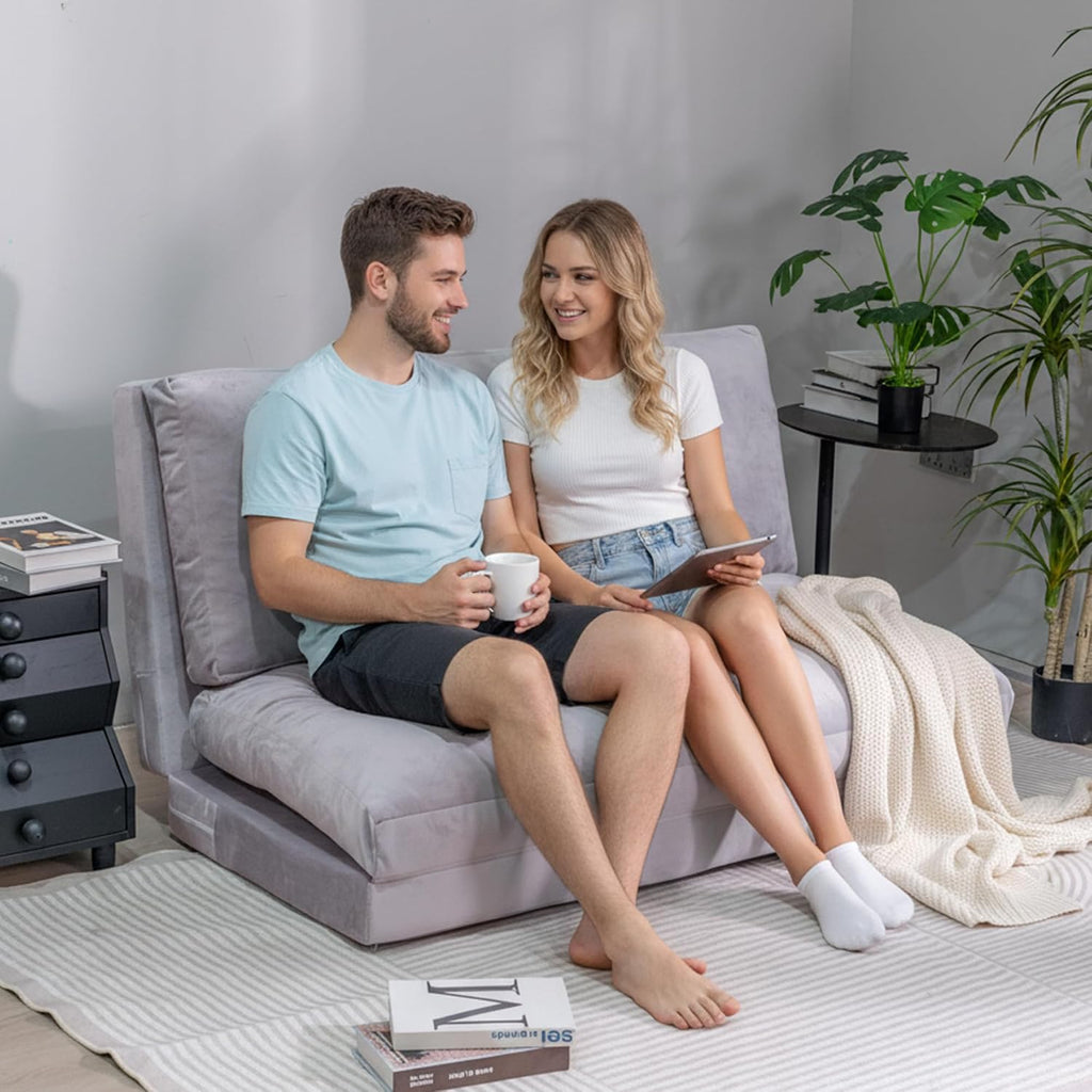 Cvortll 4-in-1 Folding Sofa Bed, Memory Foam Bean Bag Chair, Large Convertible Couch, Floor Foldable Sofa for Bedroom, Living Room, Apartment (Grey-Large)