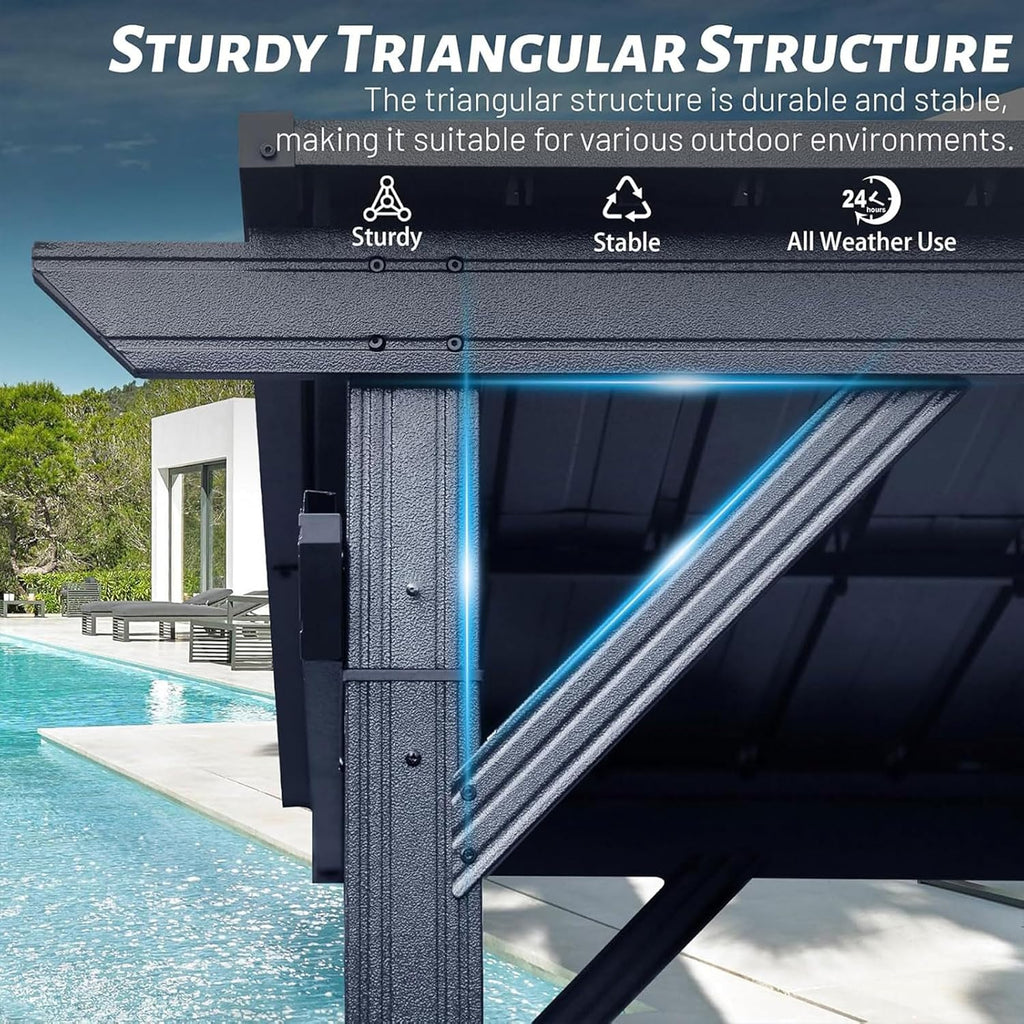 Hardtop Grill Gazebo, 2 Side Shelves & Ceiling Hooks, Permanent Outdoor BBQ Canopy with Galvanized Steel Roof, Metal All-Steel Frame for Patio, Backyard, Deck, Lawn, (Gray, 6.5x12FT Sloping Roof)
