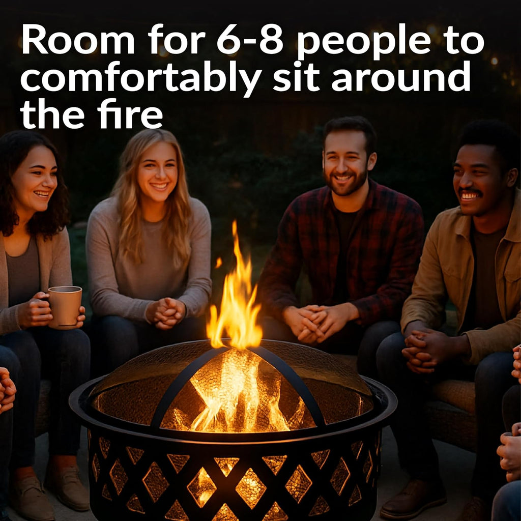 Sunnydaze Crossweave Outdoor Fire Pit - Wood-Burning Fire Pit for Outside with Spark Screen, Poker and Round Cover - 30-Inch - Black