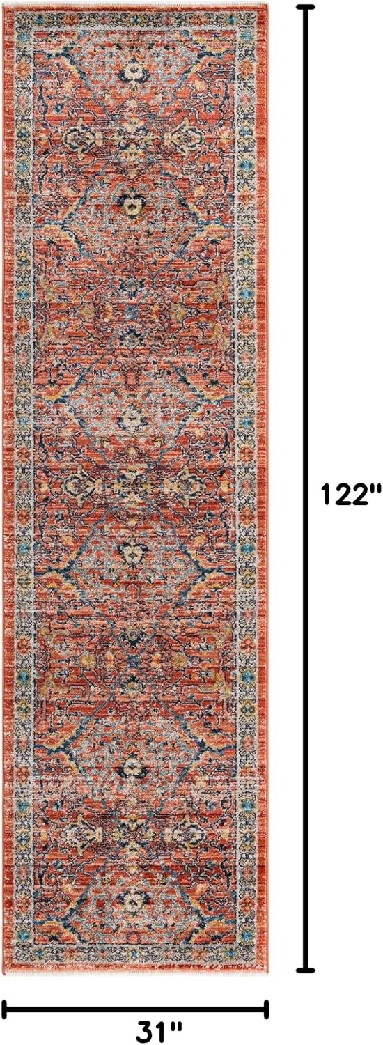 Unique Loom Lola Collection Area Rug - Vivacious (2' 7' x 10' 2' Runner, Brick Red/Blue)