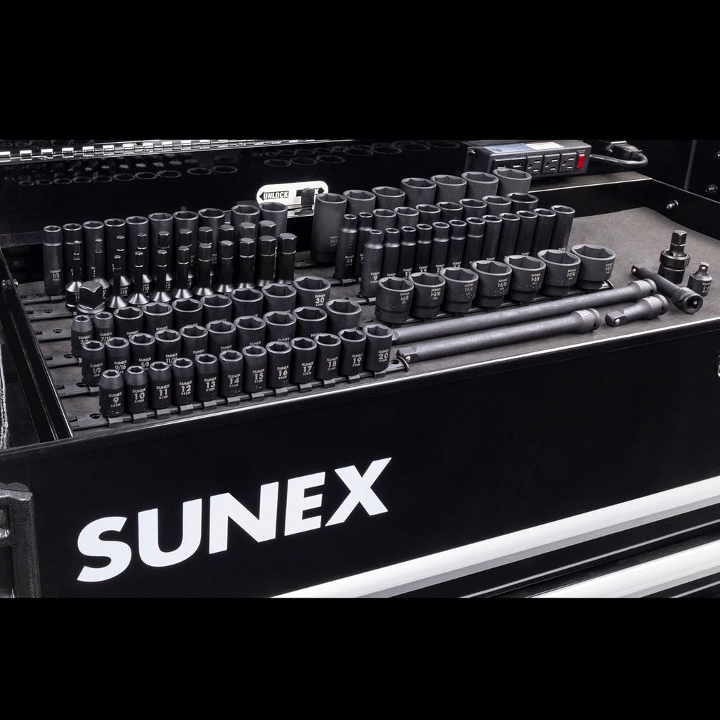 SUNEX 26102 1/2' Drive SAE & Metric 6 Point Standard & Deep & Hex Bit Master Impact & Bit Socket Set, 102-Piece