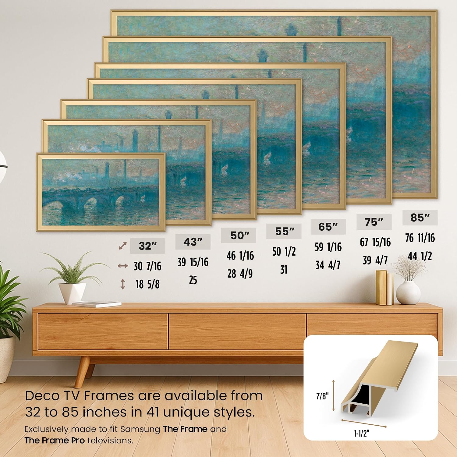 Pale Gold Scoop 32' Alloy Deco TV Frame - Compatible ONLY with Samsung The Frame TVs (Fits 2021-2026, LS03A, LS03B, LS03C, LS03D, LS03FA)