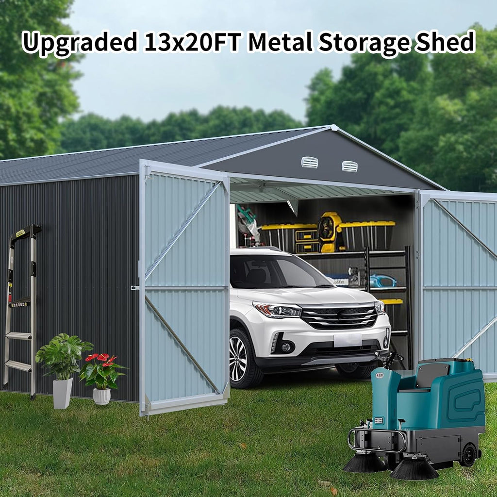 Shed and Outdoor Storage Large 20X13ft, Metal Garage with Window, for Truck, Car, Lawnmower