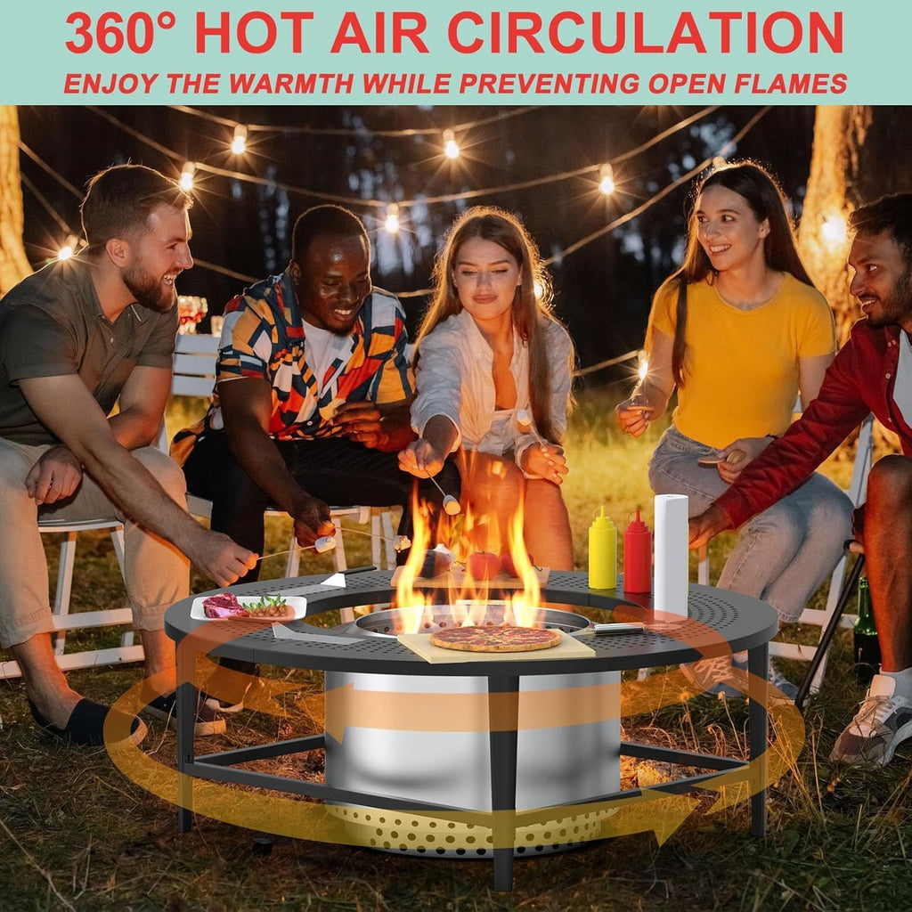 Fire Pit Surround Tabletop for Solo Stove Yukon/Bonfire/Tiki Accessories, Smokeless Fire Pit Table & Dust Cover for Solo Stove and Other Wood Burning, Powder-Coated Steel Stove Table Surround,45 Inch