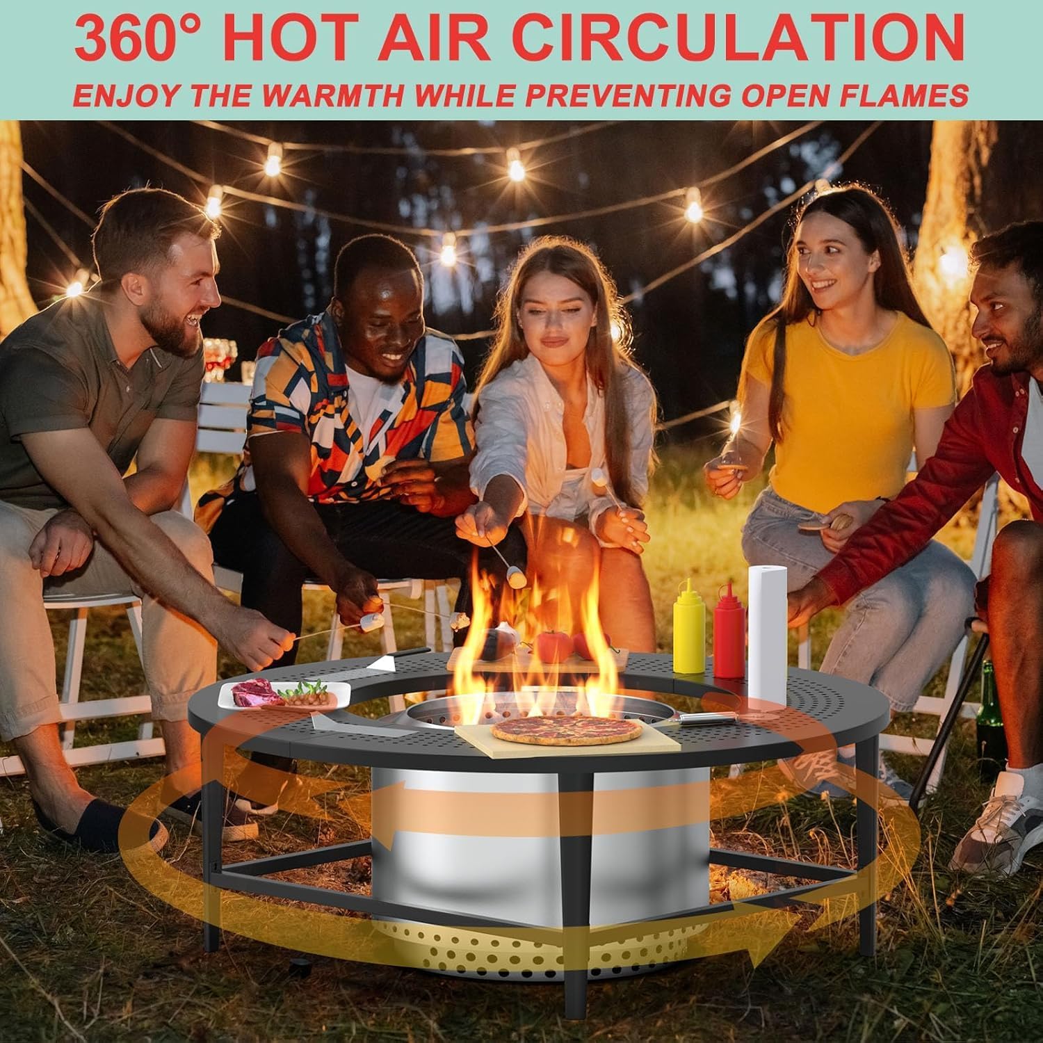 Fire Pit Surround Tabletop for Solo Stove Yukon/Bonfire/Tiki Accessories, Smokeless Fire Pit Table & Dust Cover for Solo Stove and Other Wood Burning, Powder-Coated Steel Stove Table Surround,45 Inch