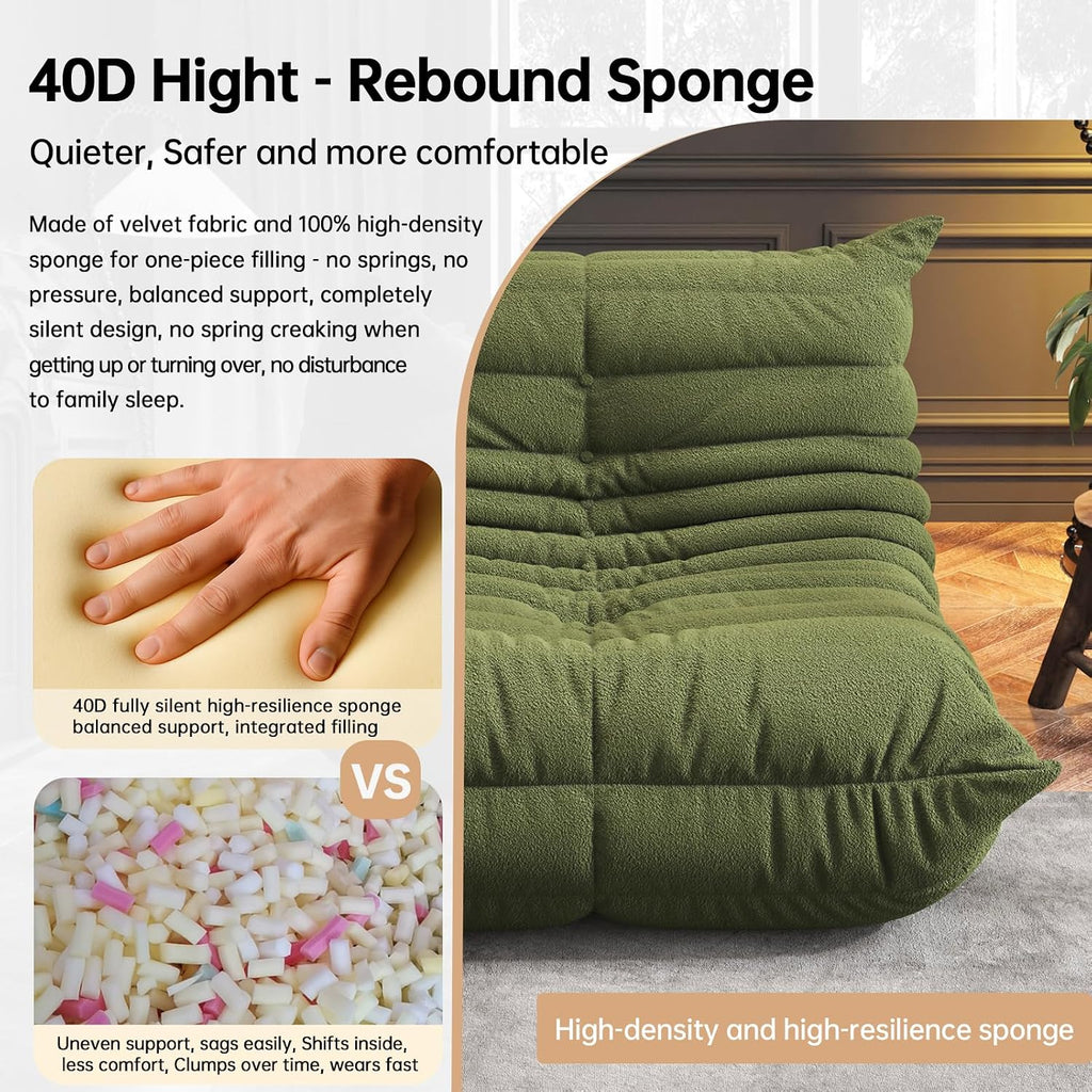 Memory Foam Bean Bag Chair for Adults, Teddy Material Beanbag Sofa with Filler, Cozy Floor Lounge Seat for Living Room, Bedroom, Dorm, Office (Green)