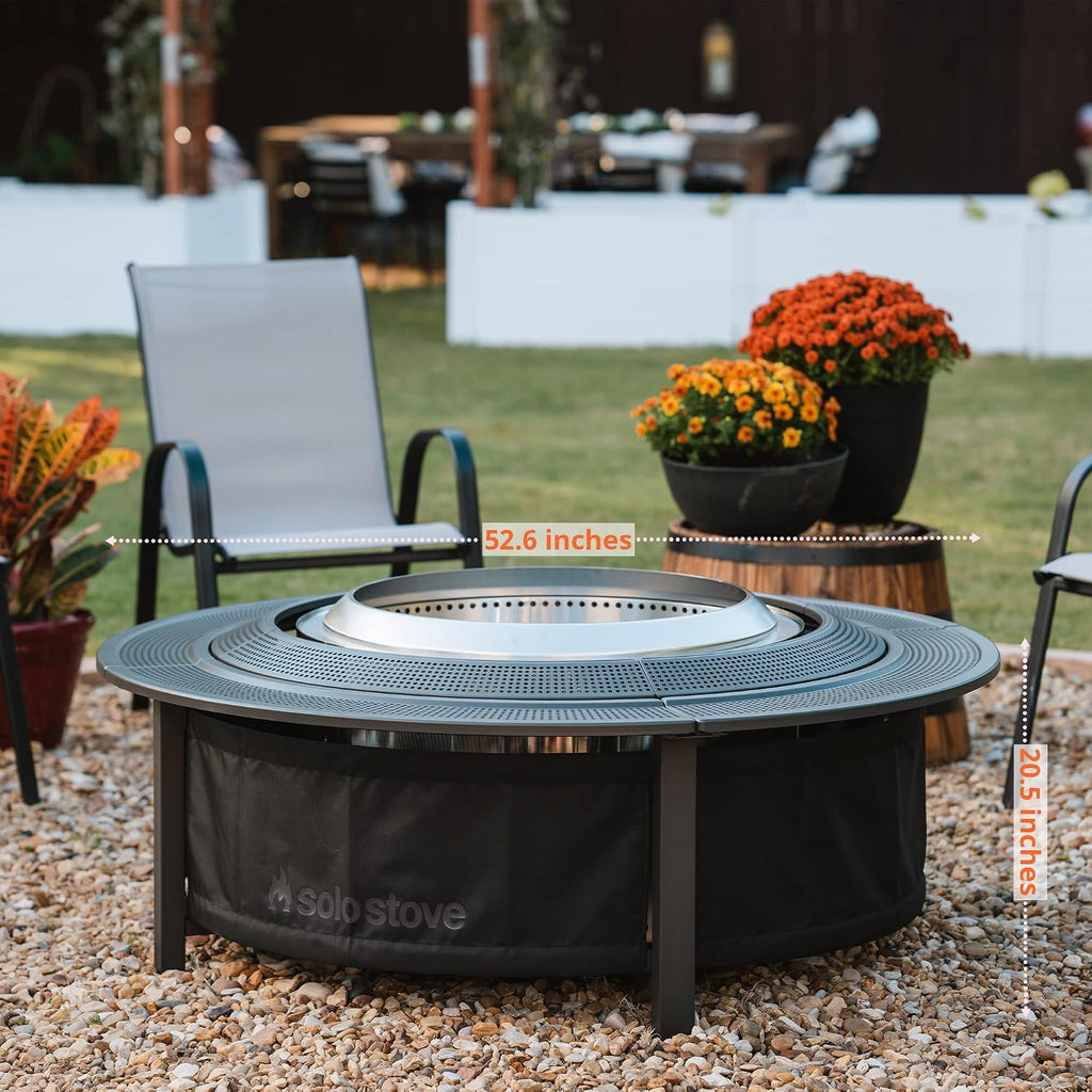 Solo Stove 52.6 Inch Fire Pit Surround Tabletop - Portable Protective Barrier for Wood Burning Fire Pits for Safety & Extra Space - Powder-Coated Steel and UV-Resistant Outdoor Fabric, Black