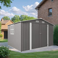 10x8 FT Outdoor Metal Storage Shed, Large Garden Backyard Tool Shed with Lockable Door, Windows and Vents, Multi-Purpose Outside Bike Storage Sheds for Patio, Lawn, Poolside, Motorcycle, Gray