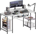 HYPIGO Computer Desk with Keyboard Tray, 55 Inch Music Studio Desk Music Production Desk with Storage Shelves Monitor Stands and 4 Iron Hooks, Workstation Gaming Table for Home Office