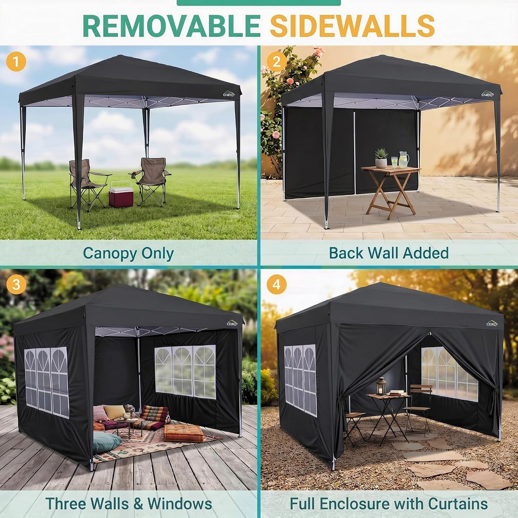 COBIZI 10x10 Pop up Canopy Tent, 10 by 10 Easy Setup Pop up Gazebo with 4 Sidewalls & Center Lock, Small Portable Instant Waterproof Outdoor Tent Canopy for Patio Backyard Vendor Event Sports (Black)
