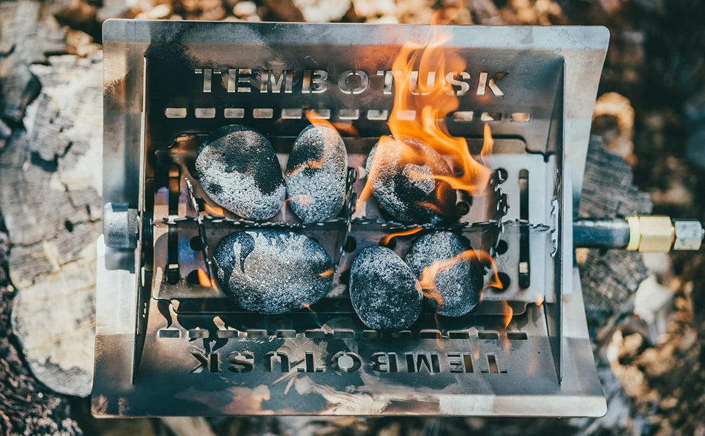 The Fire Pit by TemboTusk. Flatpack, Propane Gas Powered, Stainless Steel Body, All in One Carry Bag.