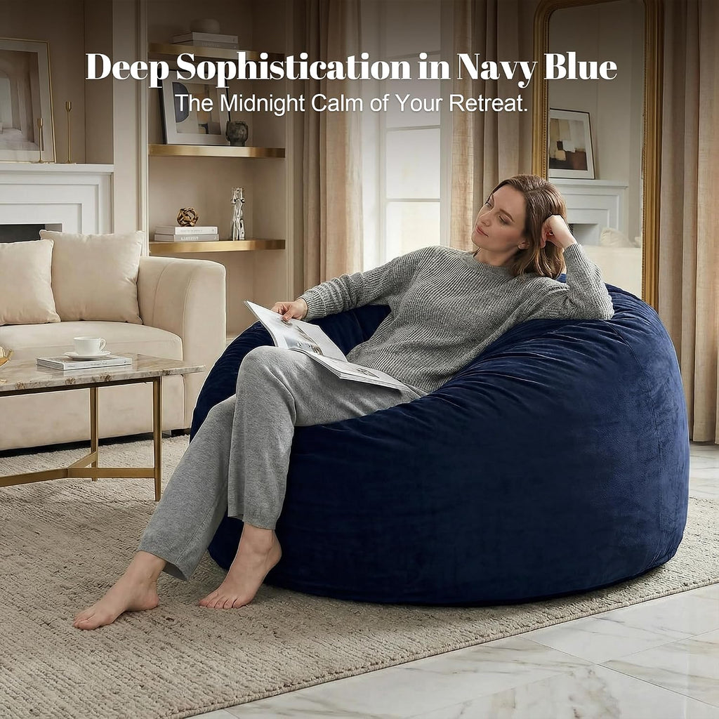 Codi Bean Bag Chair with Filler Included, 4 FT - Comfy Large Beanbag Chairs for Adults, Premium Foam Added - Machine Washable and Soft Mink Bonded Cover - Blue, 4ft