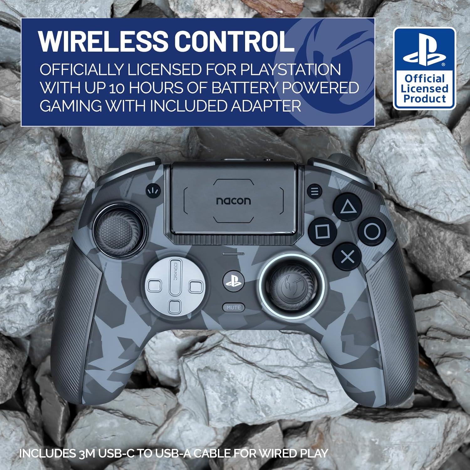 NACON Revolution 5 Pro Officially Licensed PlayStation Wireless Gaming Controller for PS5 / PS4 / PC - Hall Effect, Trigger Stops, Mappable Buttons, Bluetooth Audio - Urban Camo