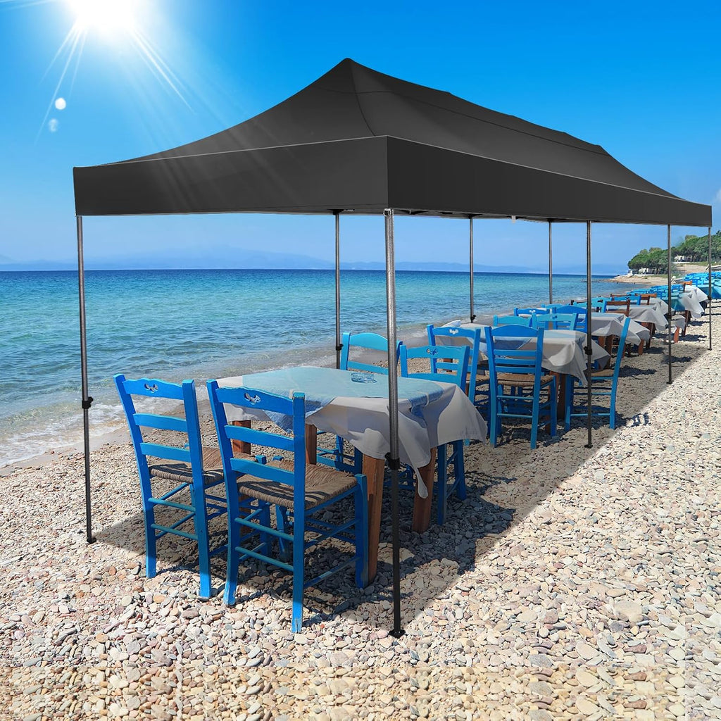 COBIZI 10x30 Pop up Canopy Tent 10x30 Canopy No Sidewall Waterproof Heavy Duty Commercial for Parties Outdoor Garden Gazebo Tent, Carry Bag with Wheel(10x30ft No Sidewalls, Black)