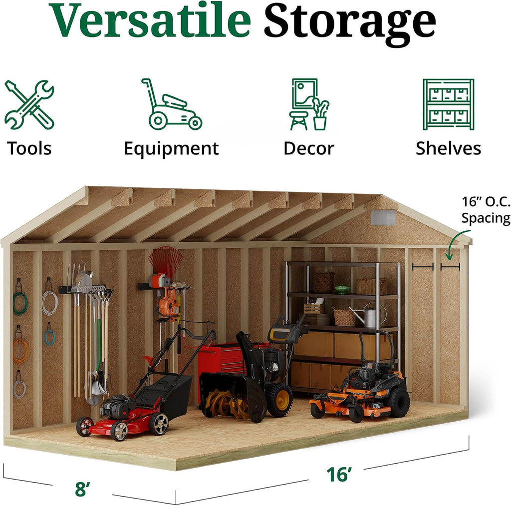 Little Cottage Co. 8x16 Classic Gable Shed with Floor, Outdoor Wood Storage Do-It-Yourself Precut Kit