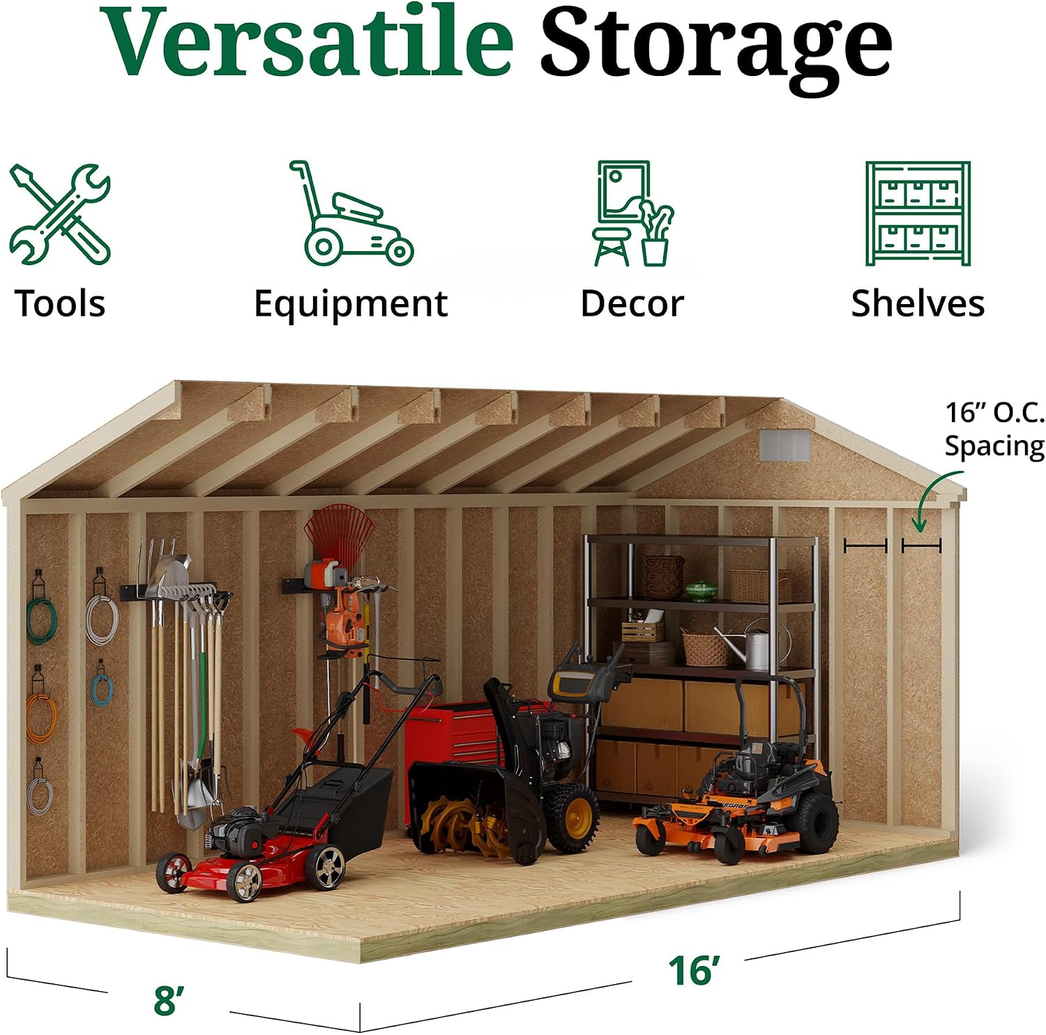 Little Cottage Co. 8x16 Classic Gable Shed with Floor, Outdoor Wood Storage Do-It-Yourself Precut Kit