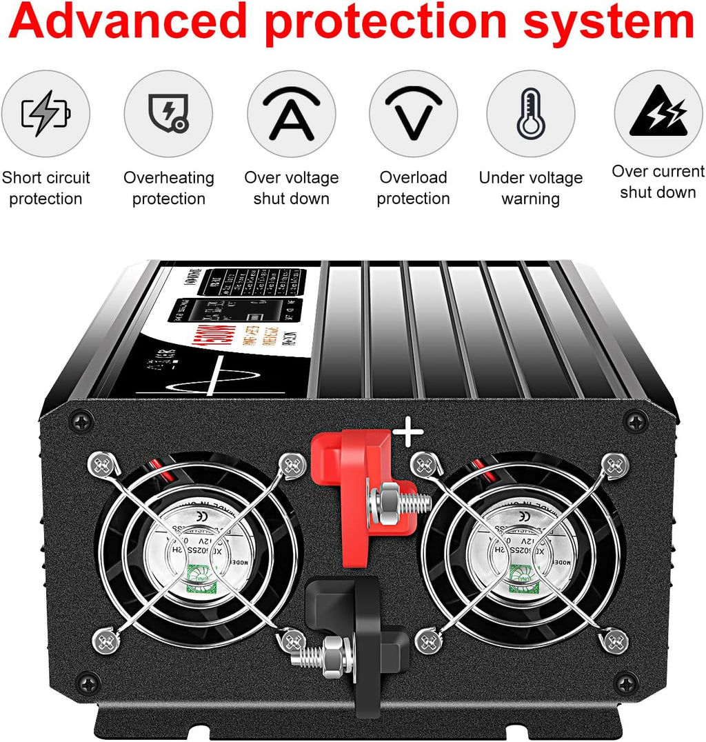 Xijia 1500W Power Inverter，12V to 120V Pure Sine Wave Inverter，Surge 3000W Solar Converter for Truck，Home Backup Solar Systems ，with Bluetooth Remote Control