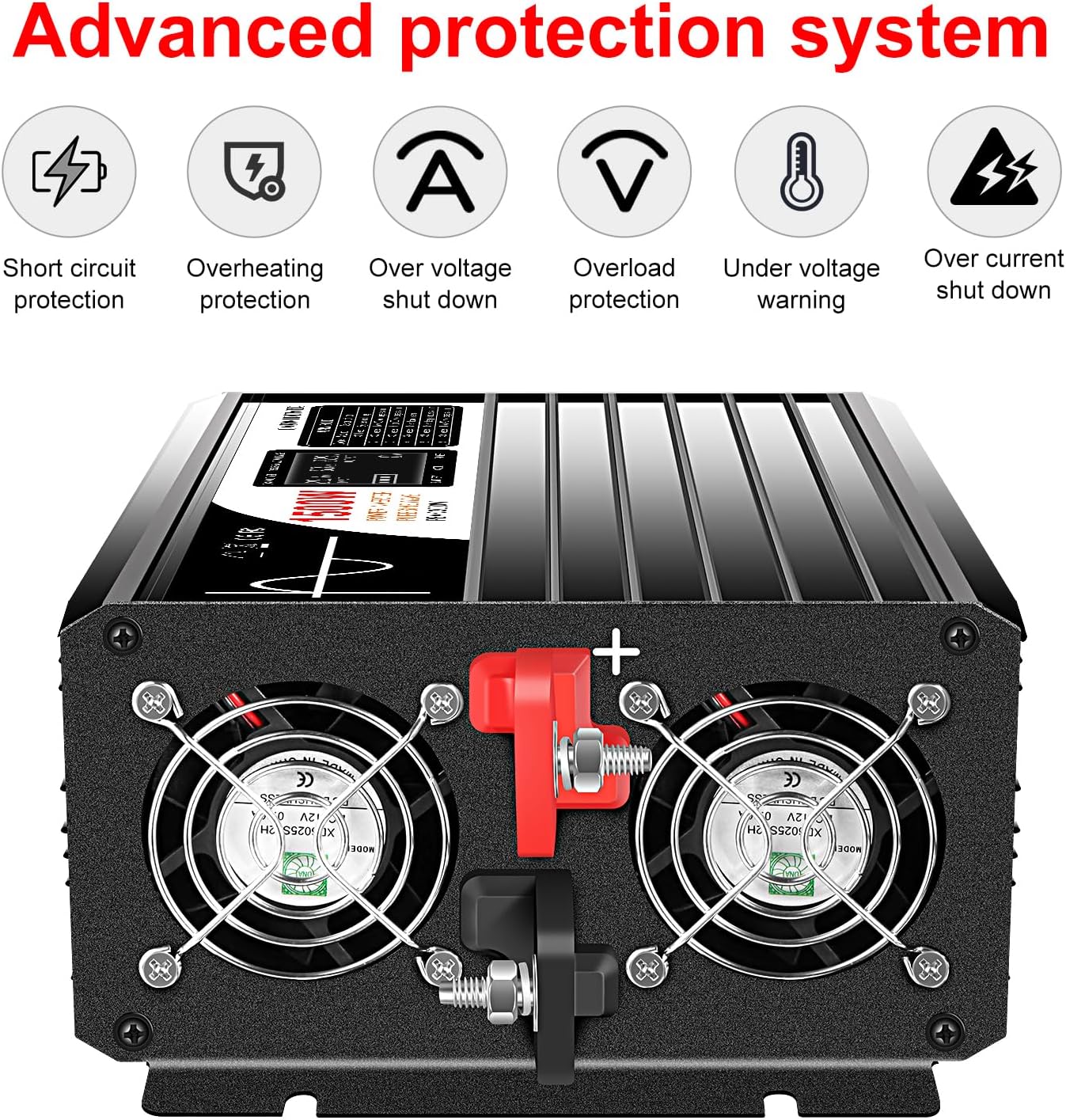 Xijia 1500W Power Inverter，12V to 120V Pure Sine Wave Inverter，Surge 3000W Solar Converter for Truck，Home Backup Solar Systems ，with Bluetooth Remote Control