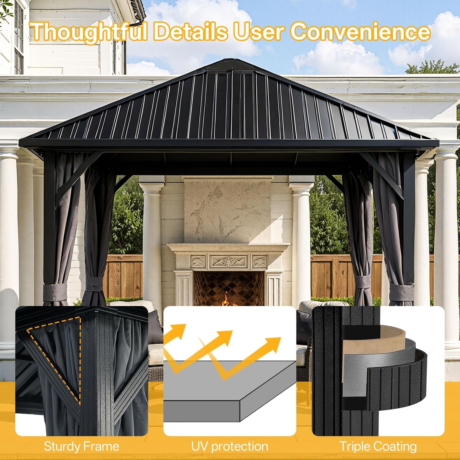 10x10 Hardtop Aluminum Gazebo, Outdoor Metal Gazebo with Netting & Curtains - Heavy Duty Iron Roof for Patios, Waterproof & Snow Load Resistant (Single Hardtop Gazebo)