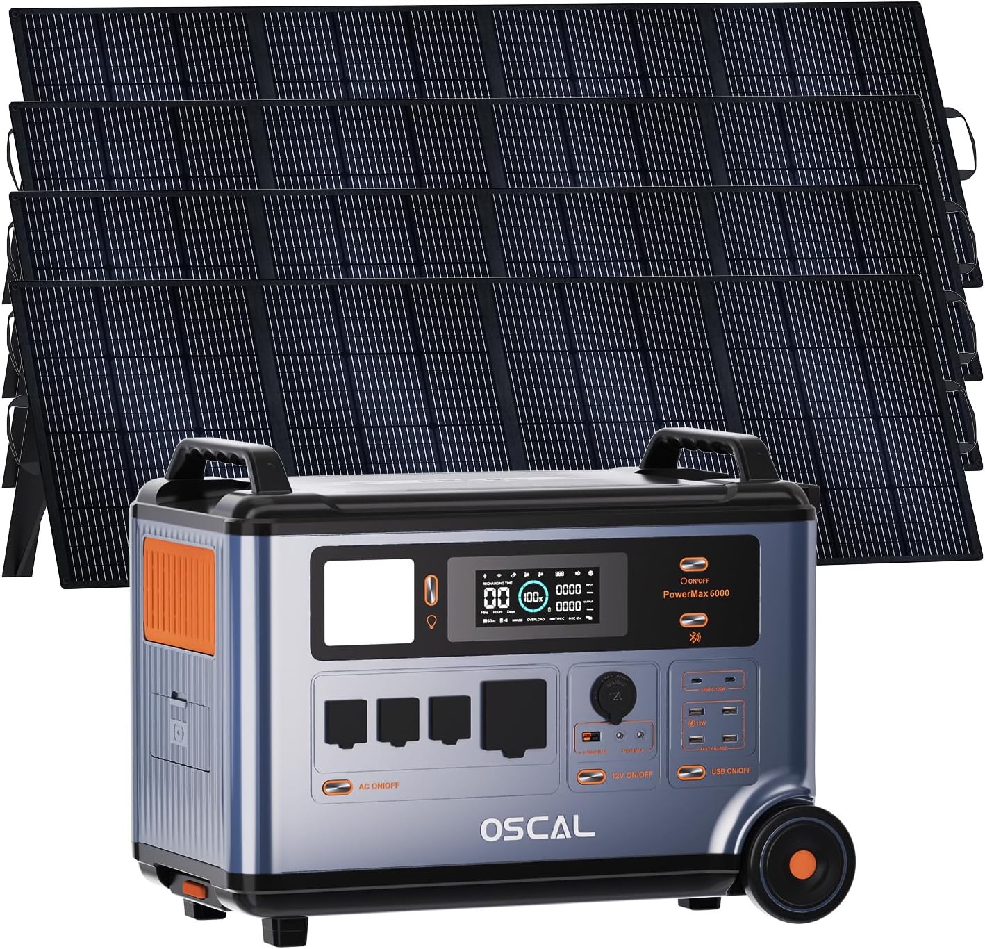 OSCAL 6000W Solar Generator With 4×400W,120V/240V Split Phase Voltage Portable Power Station PowerMax 6000, 6000w AC Output (9000W Surge),2400W MPPT Solar for Emergency 777