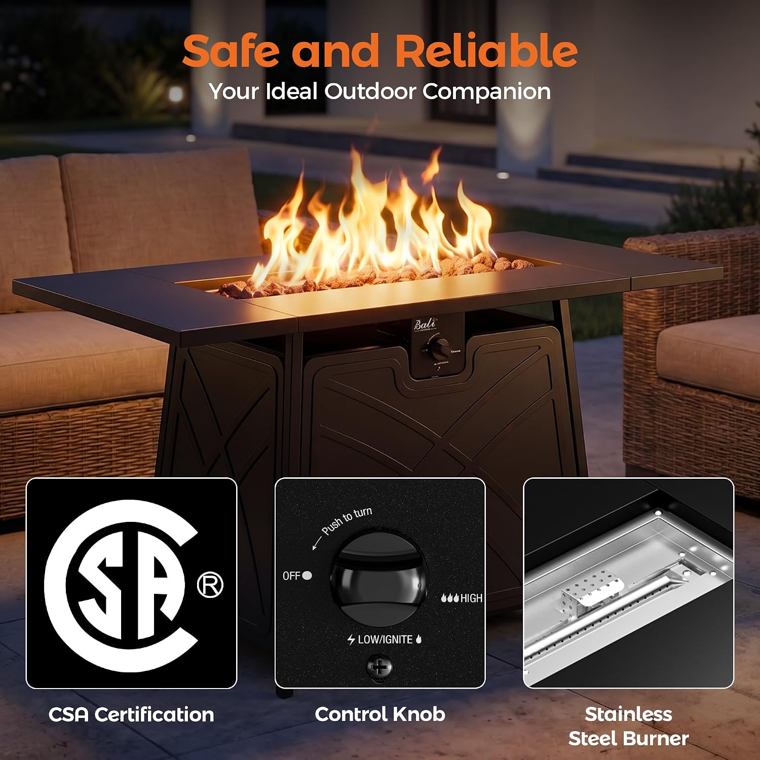 BALI OUTDOORS Propane Fire Pit Patio Outdoor Fire Pit Table Large Firepits for Outside Black