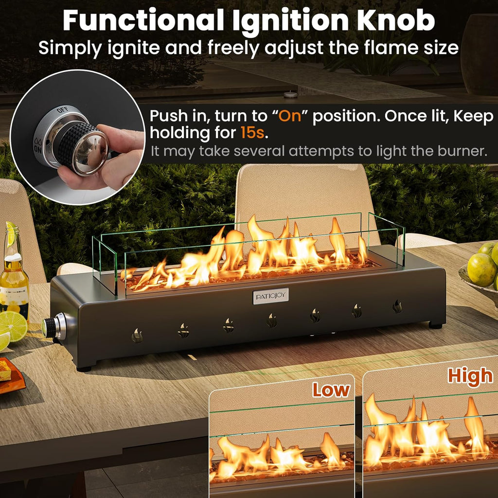 Tangkula 30 Inch Tabletop Propane Fire Pit, Portable Mini Fireplace with Wind Guard & Stainless Steel Burner, 40,000 BTU Metal Fire Pit with Glass Rocks & Cover for Patio, Camping