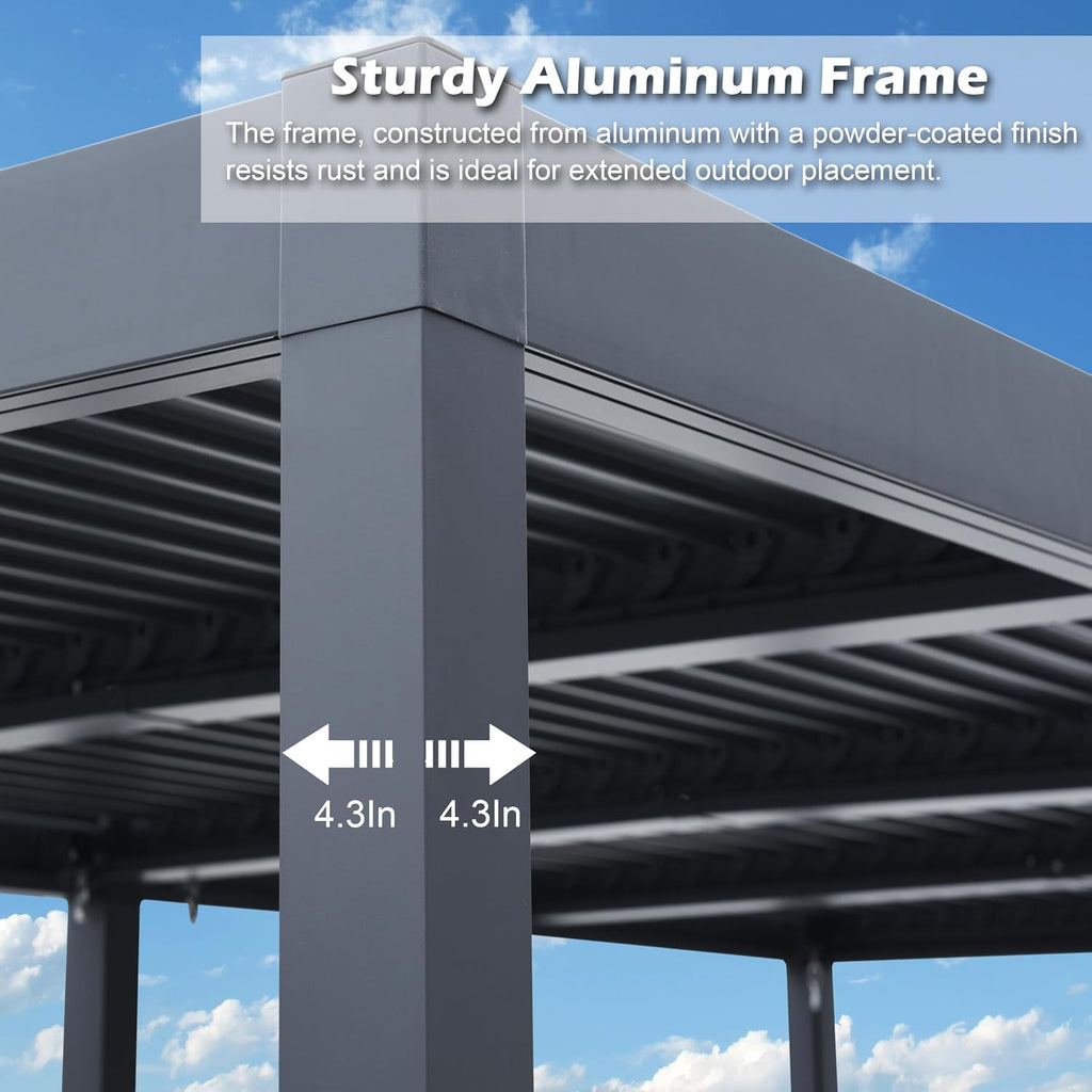 10'x 10' Patio Louvered Pergola Canopy Modern Aluminum Pergola with Adjustable Roof Rainproof Gazebo for Outdoor BBQ Deck Yard Lawn and Garden Deep Grey Hardtop Gazebo (10x10FT)