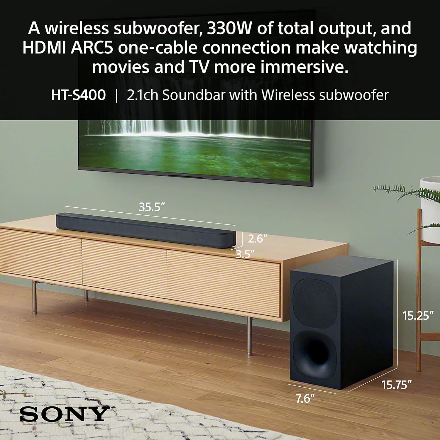 Sony 75 Inch 4K Ultra HD TV BRAVIA 3 LED Smart Google TV with Dolby Vision HDR and Exclusive Features for Playstation®5 (K-75S30), 2024 Model & Sony HT-S400 2.1ch Soundbar