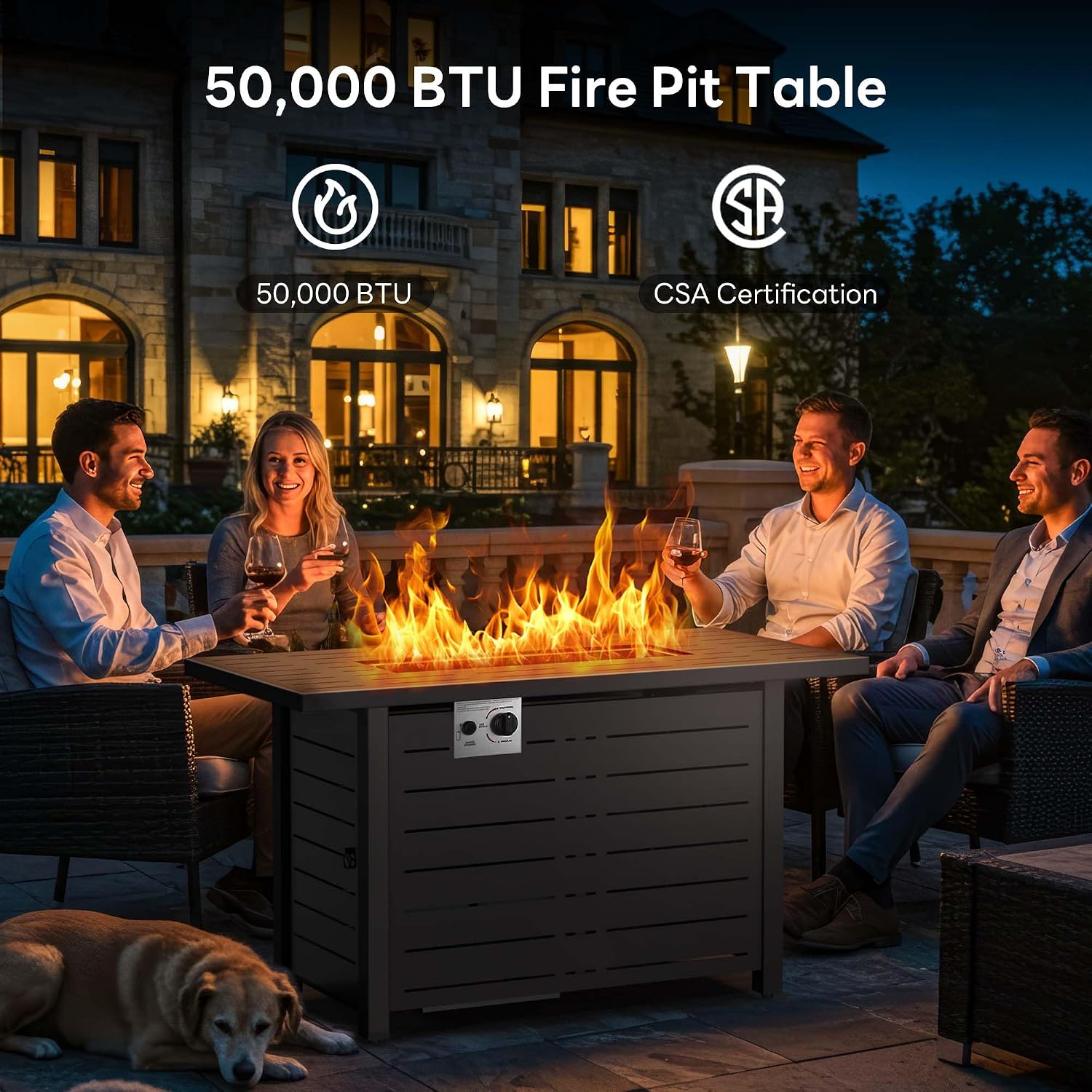 Electactic 43 Inch Propane Fire Pit, 3-in-1 Multi-Use Outdoor Fire Pit Table, 50,000 BTU Steel Gas Fire Pit with Lid & Lava Rock, Add Warmth and Ambience for Patio Deck Garden, Outdoor Gatherings