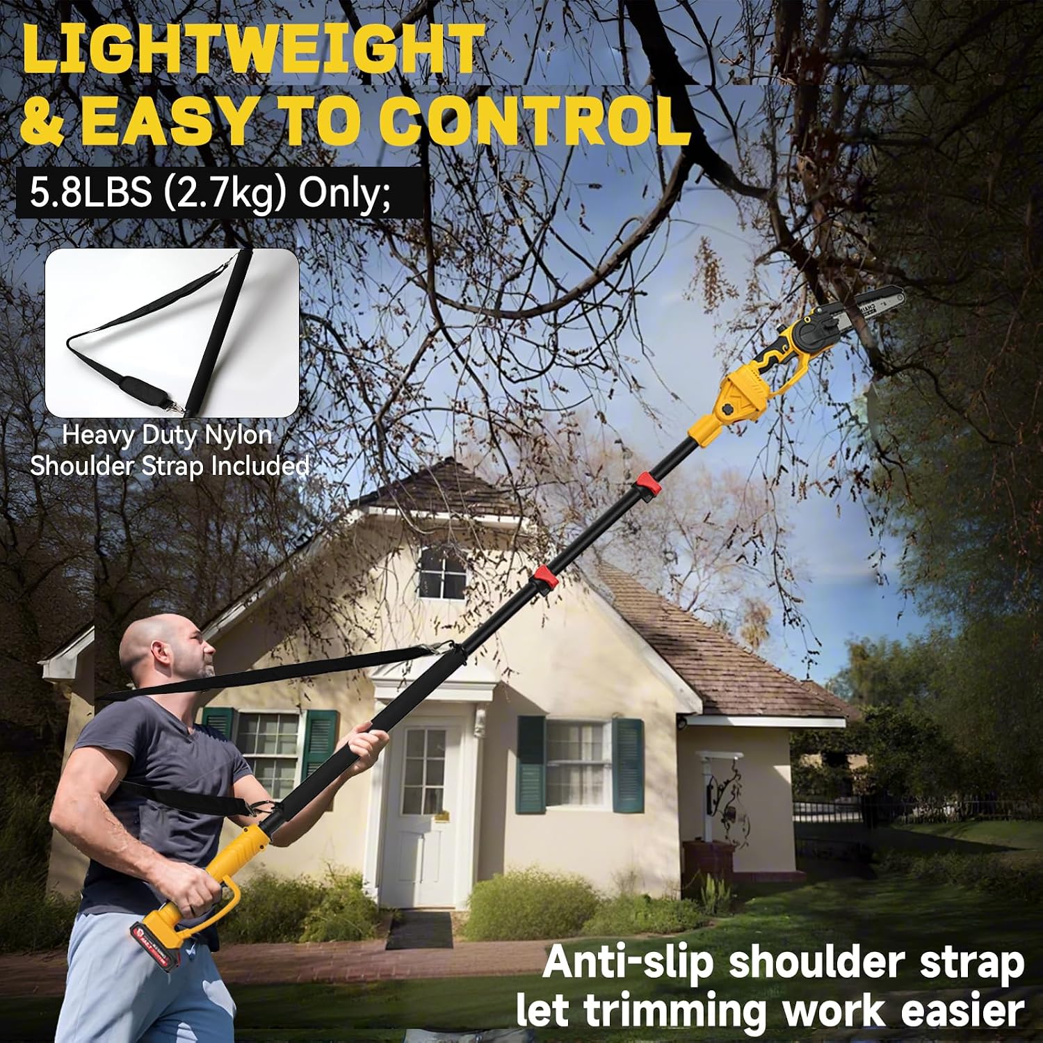 2-in-1 Cordless 8' Pole Saw & Mini Chainsaw Compatible with DeWALT 20V MAX Battery, Brushless 8 Inch & 6 Inch Telescoping Pole Chainsaw Combo Kit 15 Ft Max Reach for Tree Branches Pruning(Tool Only)