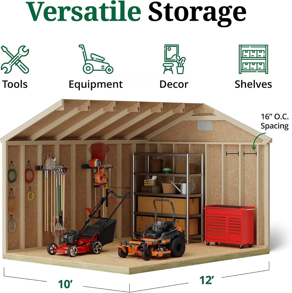 Little Cottage Co. 10x12 Classic Gable Shed with Floor, Outdoor Wood Storage Do-It-Yourself Precut Kit