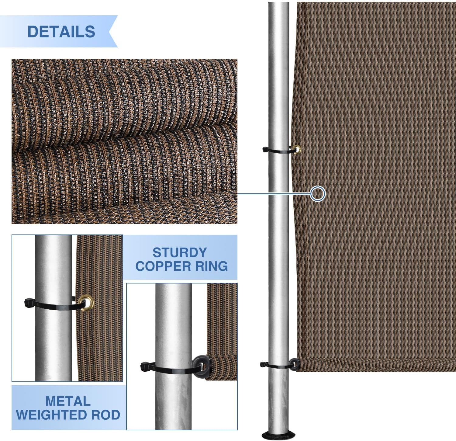 E&K Sunrise 11'Wx4'L Pergola Shade Cover with Weighted Rods & Grommets, Outdoor Sun Shade Cloth Canopy Replacement Cover UV Block for Patio Porch Deck Backyard (Brown)