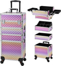 Yueieoun Makeup Case on Wheels, Rolling Train Case, 4-in-1 Makeup Trolley, Cosmetic Cases Makeup Travel Cart with Key for MUA, Hairstylists, Nail Tech, Gradient Purpple