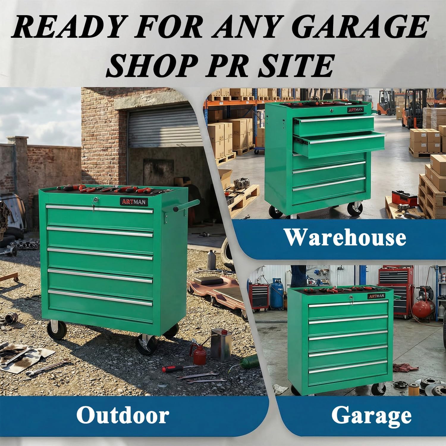 5 Drawers Tool Cart on Wheels,Rolling Tool Chest Tool Storage,Drawers Rolling Tool Trolley Organizer Tool Case for Garage, Warehouse, Workshop, Repair Shop (5 Drawers-Green)