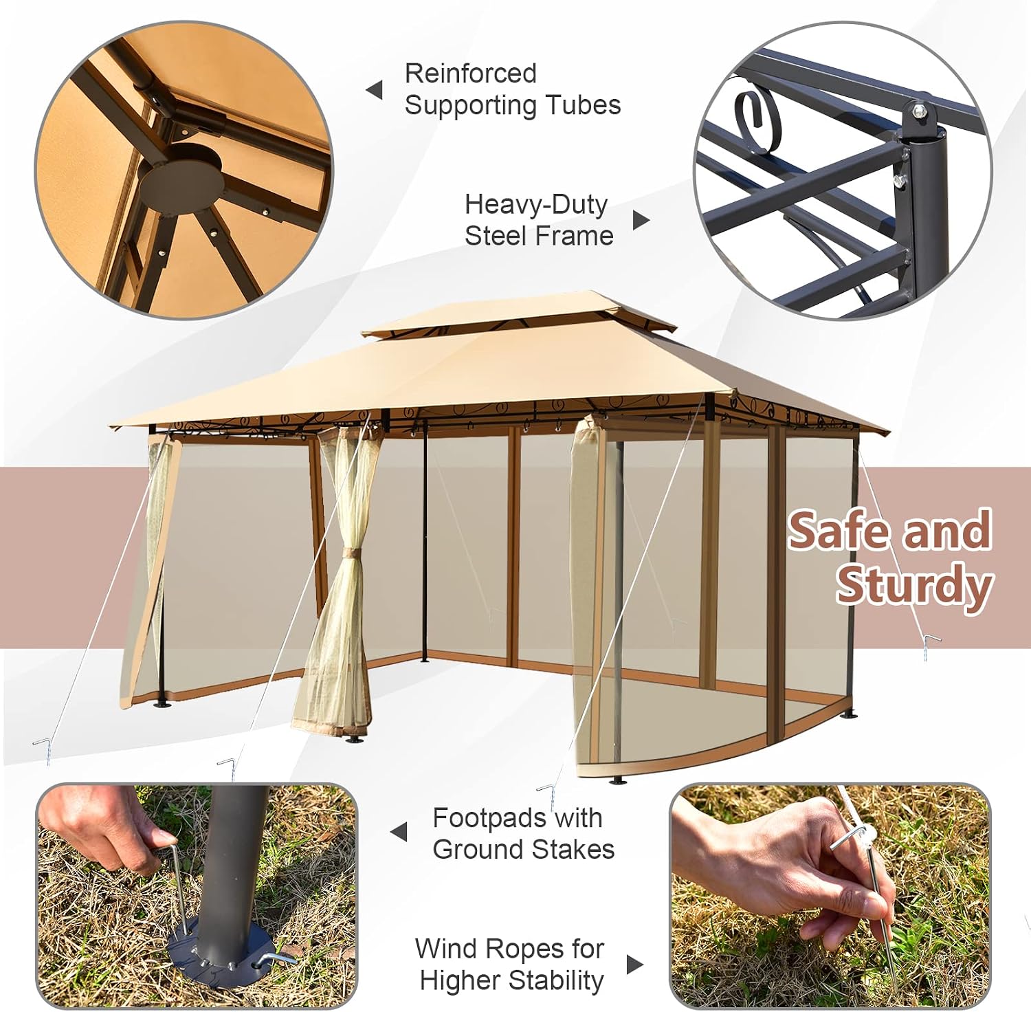 Tangkula 10 x 13 FT Patio Gazebo, 2-Tier Outdoor Gazebo with Removable Netting, Outdoor Patio Shelter with 130 Square Feet of Shade, Ideal for Backyard, Deck, Garden