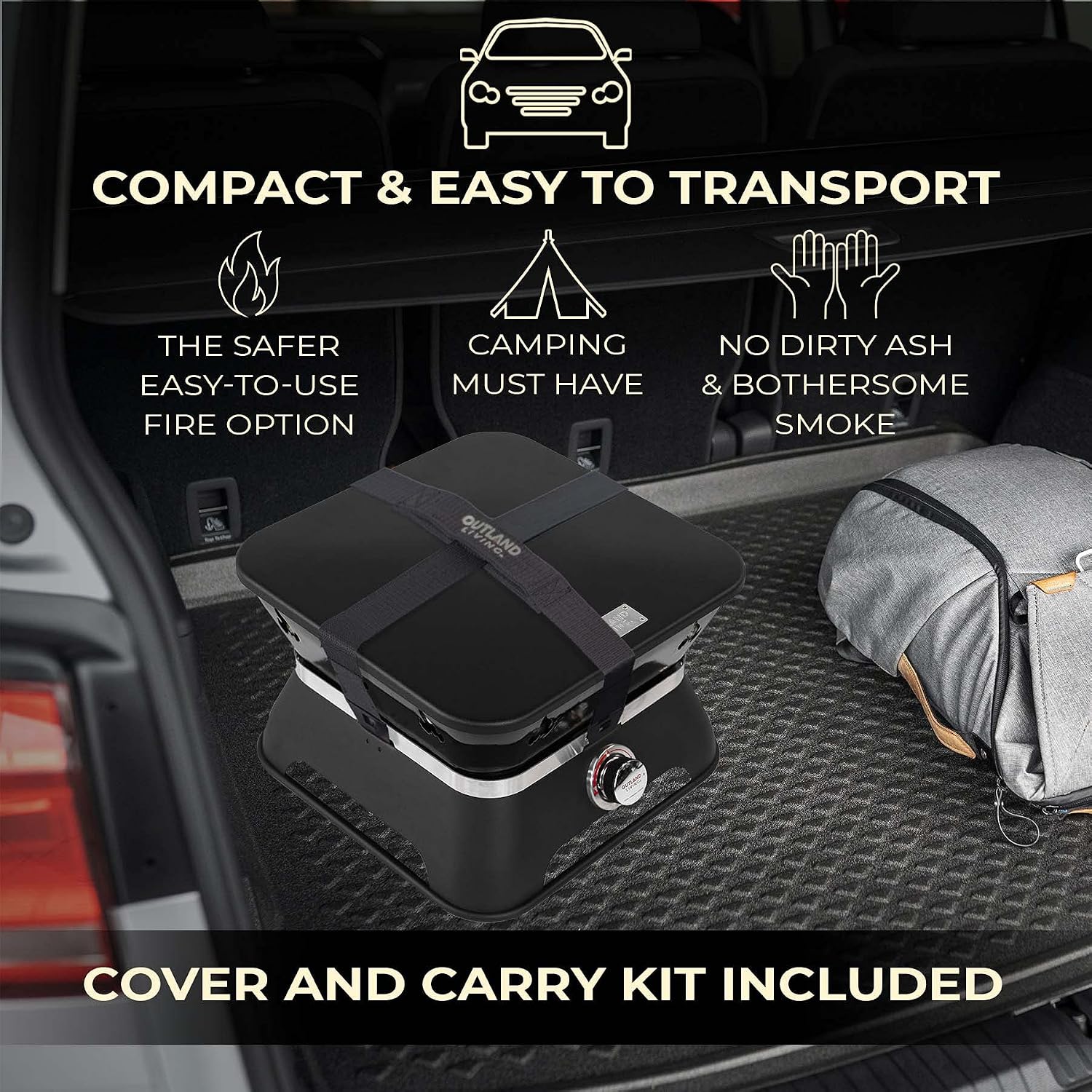 Outland Living Firebowl 805 Firecube 14' Portable Square Smokeless Propane Fire Pit – Outdoor Gas Fire Pit with Cover & Carry Kit, Lava Rocks, 58,000 BTU, Black