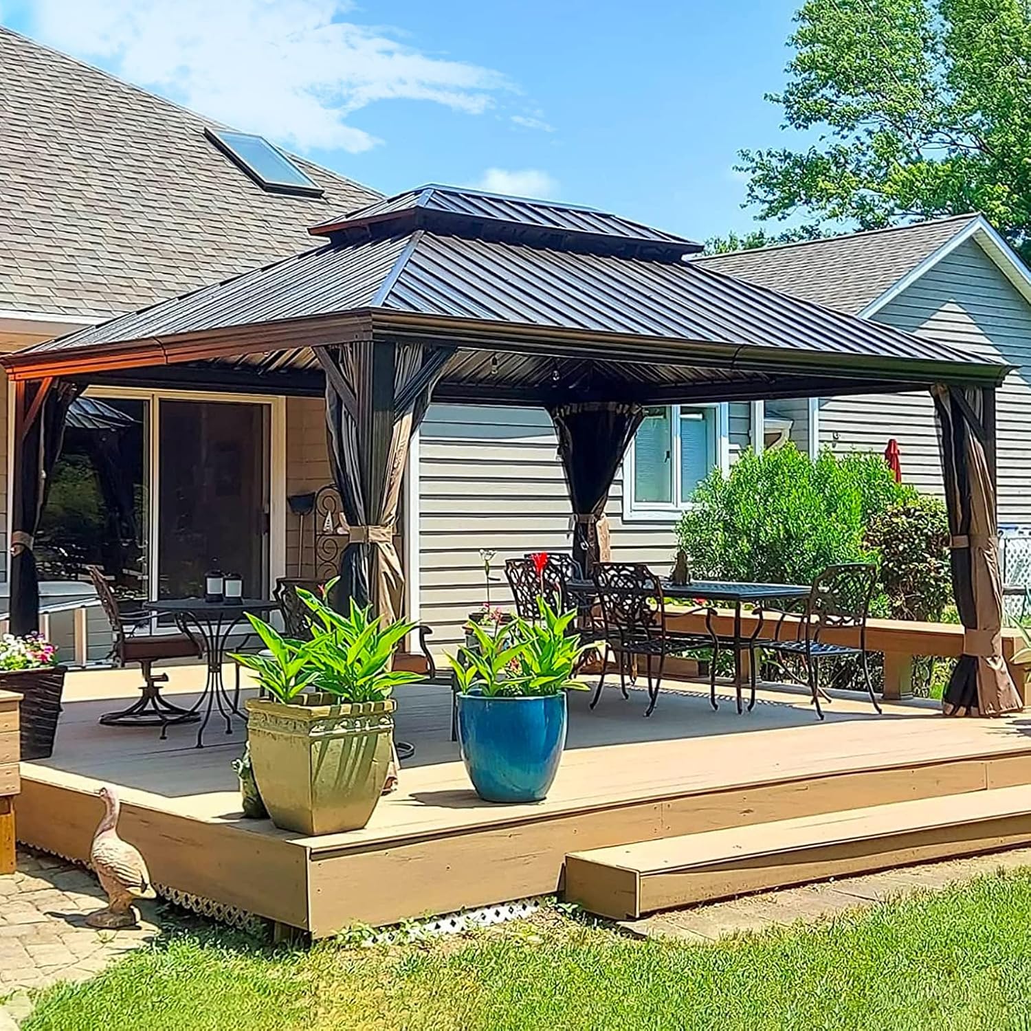 LifeSky 12x16 Hardtop Gazebo Aluminum Frame: Outdoor Metal Gazebo with Galvanized Steel Roof & Double Canopy - Weatherproof Shelter for Patio Dining & Backyard Events