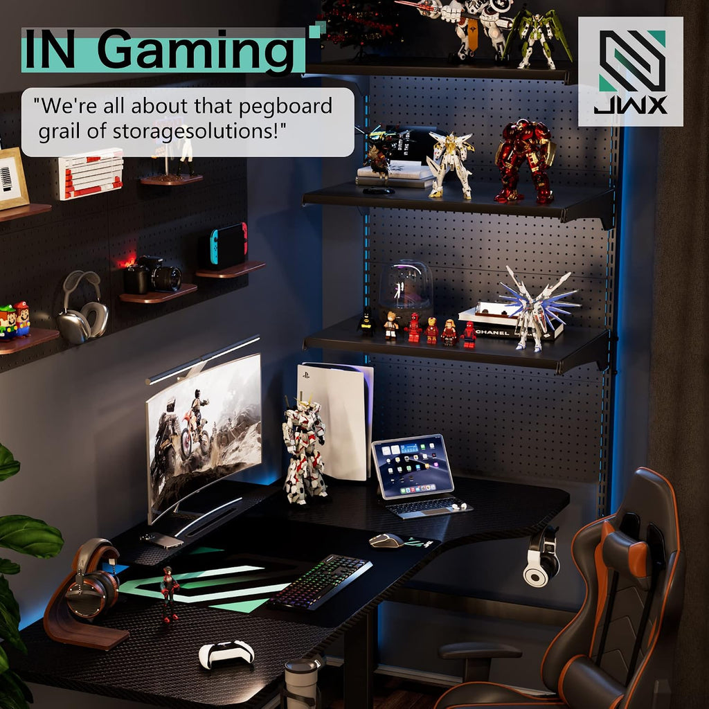 JWX DDB Gaming Standing Shelf Units, 30'' Free Standing Gaming Shelf Pegboard Cabinet with Home Office Metal Pegboard and 15 Pieces Organizer Tool Holders